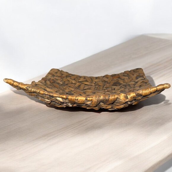 Large Square Boho Woven Straw Grass Leaves Decorative Bowl Home Decor - Picture 4 of 6